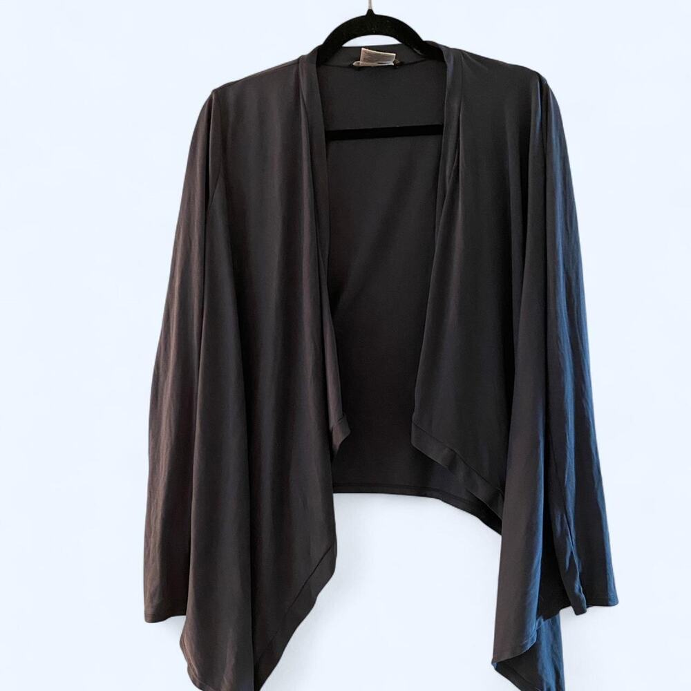 Bcbgmaxazria Wrapped dark grey open front cardigan with draped sleeves